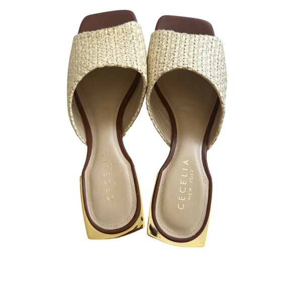 CECELIA NEW YORK Straw Gold Block Heels Sandals Size 10 - Picture 7 of 13
